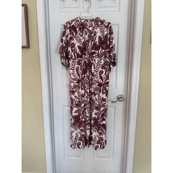 Soma Soft Jersey Caftan Midi Short Sleeve Tropical Dress Size Large NWT - Picture 1 of 15